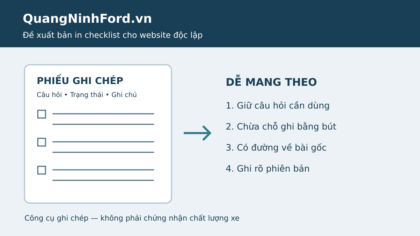 Minh họa phiếu ghi chép và bốn nguyên tắc thiết kế bản in checklist cho QuangNinhFord.vn